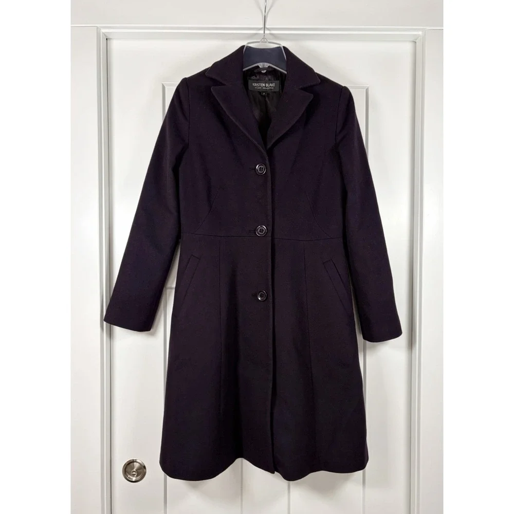 Kristen Blake Studio Collection Wool Cashmere Pea Coat Plum Purple Women's 6